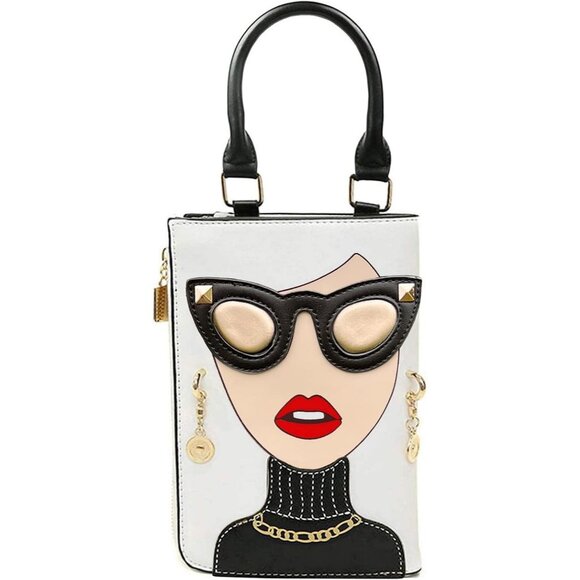 Unique 3D Lady Face PU Leather Satchel Funky Hobo & Crossbody Bags for Women's - Picture 2 of 9